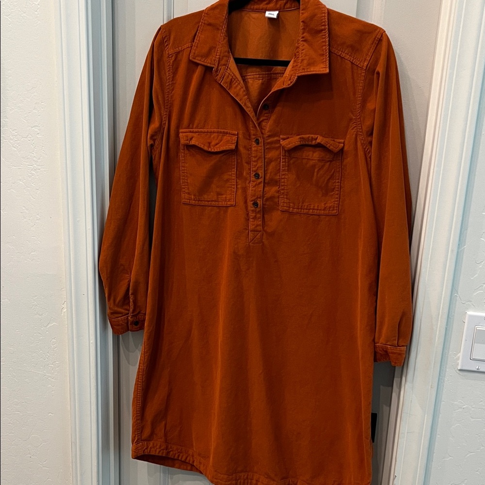 Old Navy Rust Orange Long Sleeve Shirt Dress